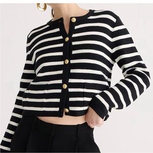 J.Crew Emilie Sweater Lady Jacket Black Ivory Stripe Gold Buttons XXL